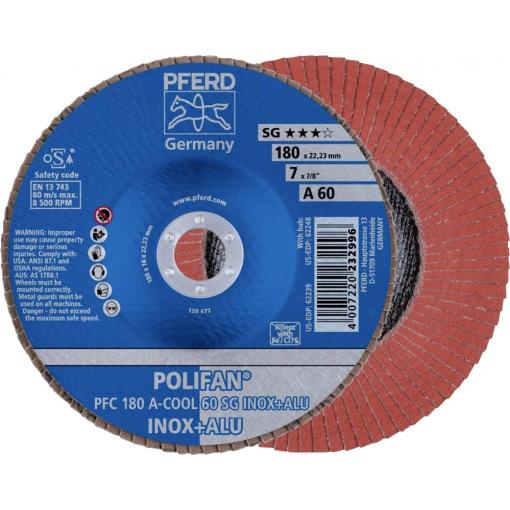 PFERD TOOLS 67756185 PFC 180 A-COOL 60 SG INOX+ALU vějířovitý brusný kotouč Průměr 180 mm Ø otvoru 22.23 mm hliník, neželezné kovy, nerezová ocel 10 ks