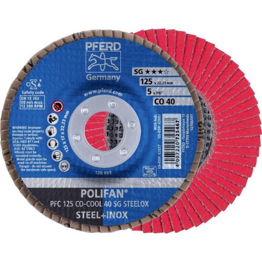 PFERD TOOLS 67760425 PFC 125 CO-COOL 40 SG STEELOX vějířovitý brusný kotouč Průměr 125 mm Ø otvoru 22.23 mm Zrnitost 40 Slitina hliníku, Slitina na bázi niklu,