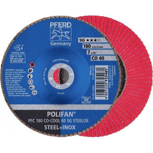 PFERD TOOLS 67760485 PFC 180 CO-COOL 40 SG STEELOX vějířovitý brusný kotouč Průměr 180 mm Ø otvoru 22.23 mm Slitina hliníku, Slitina na bázi niklu,