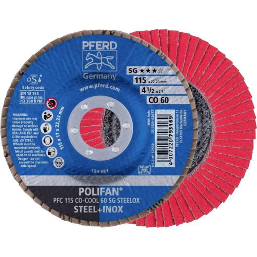 PFERD TOOLS 67760615 PFC 115 CO-COOL 60 SG STEELOX vějířovitý brusný kotouč Průměr 115 mm Ø otvoru 22.23 mm Slitina hliníku, Slitina na bázi niklu,