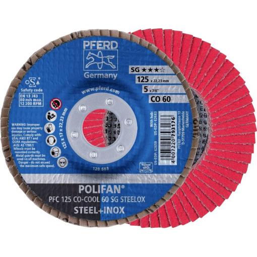 PFERD TOOLS 67760625 PFC 125 CO-COOL 60 SG STEELOX vějířovitý brusný kotouč Průměr 125 mm Ø otvoru 22.23 mm Zrnitost 60 Slitina hliníku, Slitina na bázi niklu,
