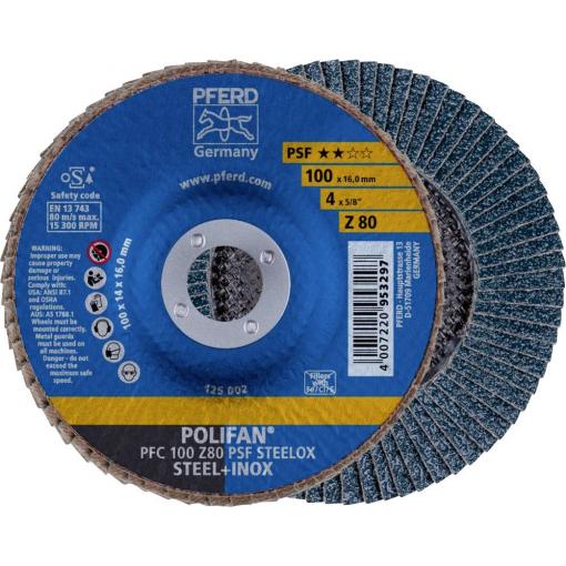 PFERD TOOLS 67768100 PFC 100 Z 80 PSF STEELOX/16,0 vějířovitý brusný kotouč Průměr 100 mm Ø otvoru 16 mm Zrnitost 80 nerezová ocel, ocel 10 ks