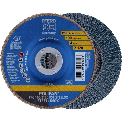PFERD TOOLS 67769100 PFC 100 Z 120 PSF STEELOX/16,0 vějířovitý brusný kotouč Průměr 100 mm Ø otvoru 16 mm Zrnitost 120 nerezová ocel, ocel 10 ks
