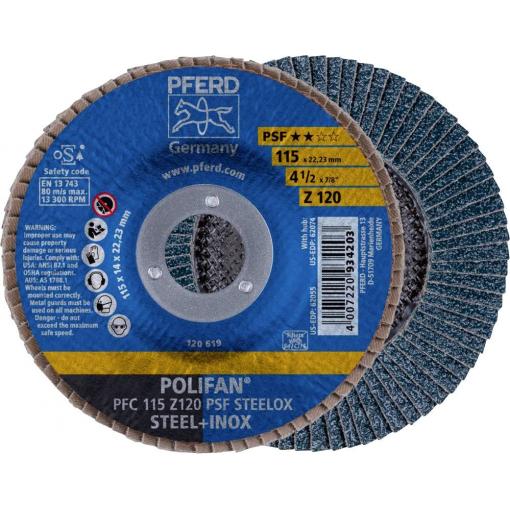 PFERD TOOLS 67769115 PFC 115 Z 120 PSF STEELOX vějířovitý brusný kotouč Průměr 115 mm Ø otvoru 22.23 mm Zrnitost 120 nerezová ocel, ocel 10 ks