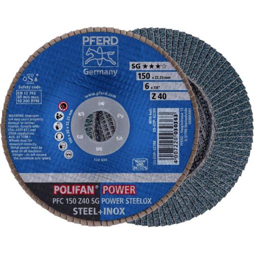 PFERD TOOLS 67784150 PFC 150 Z 40 SG POWER STEELOX vějířovitý brusný kotouč Průměr 150 mm Ø otvoru 22.23 mm Zrnitost 40 nerezová ocel, ocel 10 ks