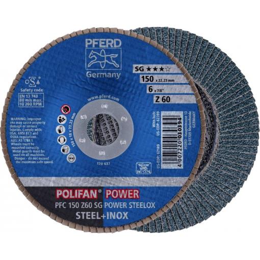 PFERD TOOLS 67786150 PFC 150 Z 60 SG POWER STEELOX vějířovitý brusný kotouč Průměr 150 mm Ø otvoru 22.23 mm Zrnitost 60 nerezová ocel, ocel 10 ks