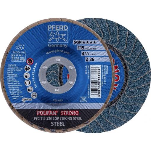 PFERD TOOLS 67788015 PFC 115 Z 36 SGP STRONG STEEL vějířovitý brusný kotouč Průměr 115 mm Ø otvoru 22.23 mm Zrnitost 36 ocel 10 ks