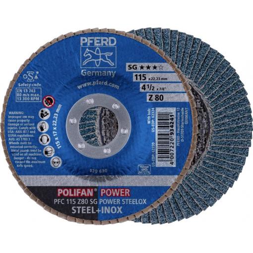 PFERD TOOLS 67788116 PFC 115 Z 80 SG POWER STEELOX vějířovitý brusný kotouč Průměr 115 mm Ø otvoru 22.23 mm Zrnitost 80 nerezová ocel, ocel 10 ks