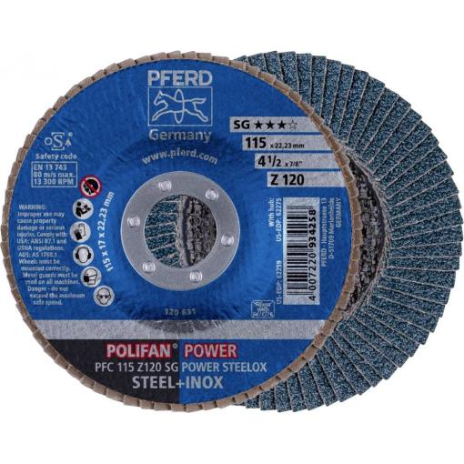 PFERD TOOLS 67789116 PFC 115 Z 120 SG POWER STEELOX vějířovitý brusný kotouč Průměr 115 mm Ø otvoru 22.23 mm Zrnitost 120 nerezová ocel, ocel 10 ks