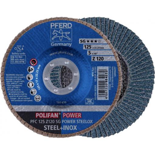 PFERD TOOLS 67789126 PFC 125 Z 120 SG POWER STEELOX vějířovitý brusný kotouč Průměr 125 mm Ø otvoru 22.23 mm Zrnitost 120 nerezová ocel, ocel 10 ks