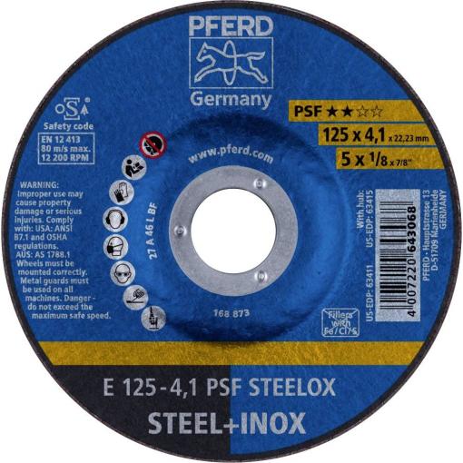 PFERD TOOLS 69220531 E 125-4,1 PSF STEELOX brusný kotouč lomený Průměr 125 mm Ø otvoru 22.23 mm nerezová ocel, ocel 10 ks