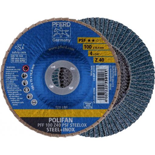 PFERD TOOLS 69300660 PFF 100 Z 40 PSF STEELOX/16,0 vějířovitý brusný kotouč Průměr 100 mm Ø otvoru 16 mm Zrnitost 40 nerezová ocel, ocel 10 ks