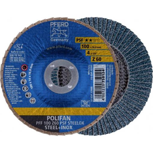 PFERD TOOLS 69300661 PFF 100 Z 60 PSF STEELOX/16,0 vějířovitý brusný kotouč Průměr 100 mm Ø otvoru 16 mm Zrnitost 60 nerezová ocel, ocel 10 ks