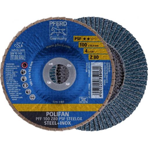 PFERD TOOLS 69300662 PFF 100 Z 80 PSF STEELOX/16,0 vějířovitý brusný kotouč Průměr 100 mm Ø otvoru 16 mm Zrnitost 80 nerezová ocel, ocel 10 ks