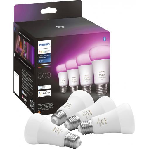 Philips Hue sada 4 LED žárovek 871951432840200 Energetická třída (EEK2021): F (A - G) Hue White & Col. Amb. Viererpack 4x570lm 60W E27 9 W teplá až studená bílá
