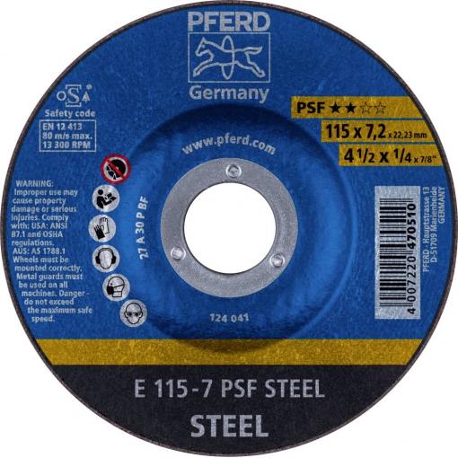 PFERD TOOLS 62011634 E 115-7 PSF STEEL brusný kotouč lomený Průměr 115 mm Ø otvoru 22.23 mm litina , ocel, ocelový odlitek 10 ks
