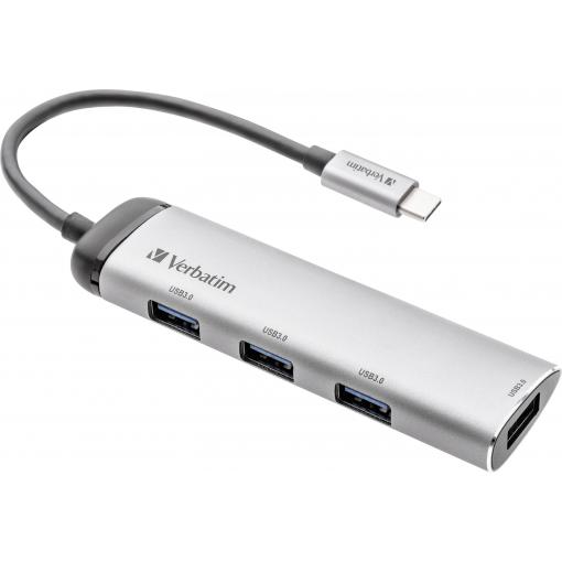 Verbatim 49147 USB Hub 4 porty USB-A USB 3.2 Gen1 5 GBit/s s konektorem USB C, LED ukazatel šedá