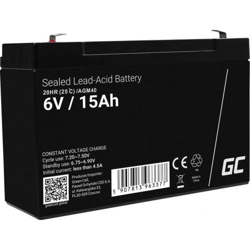 Green Cell Green Cell - Alarmsystem-Batterie - Bleisäure AGM40 olověný akumulátor 6 V 15 Ah olověný se skelným rounem (š x v x h) 151 x 100 x 94 mm plochý