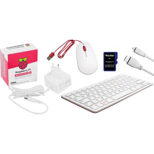 Raspberry Pi® PI400DE Desktop Computer-Kit Raspberry Pi® 400, 4 x1.8 GHz, vč. napájecího zdroje, vč. myši, vč. HDMI™ kabelu, vč. Noobs OS, Operační paměť 4 GB