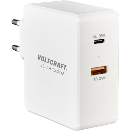 VOLTCRAFT UC-2ACX002 USB nabíječka 45 W, 63 W do zásuvky (230 V) Výstupní proud (max.) 3000 mA Počet výstupů: 2 x USB, USB-C® zásuvka (nabíjení)