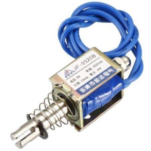 Elektromagnet tažný JF-0520B, 12 V DC / 1 A, síla 4 N, zdvih 10 mm