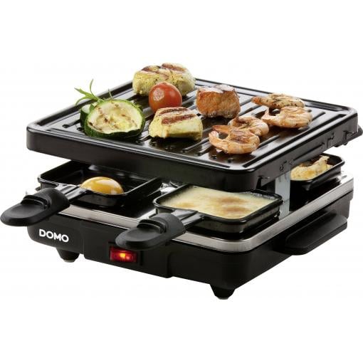 DOMO Just us DO9147G raclette gril funkce grilování, nepřilnavý povlak, indikátor, 4 pánve černá