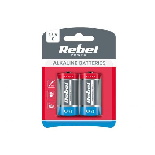 Baterie C (R14) alkalická REBEL Alkaline Power 2ks / blistr BAT0063B