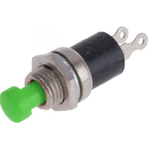 Stiskací tlačítko PBS-10B, OFF-(ON), 250 V / 0,5 A, zelené, otvor 7 mm
