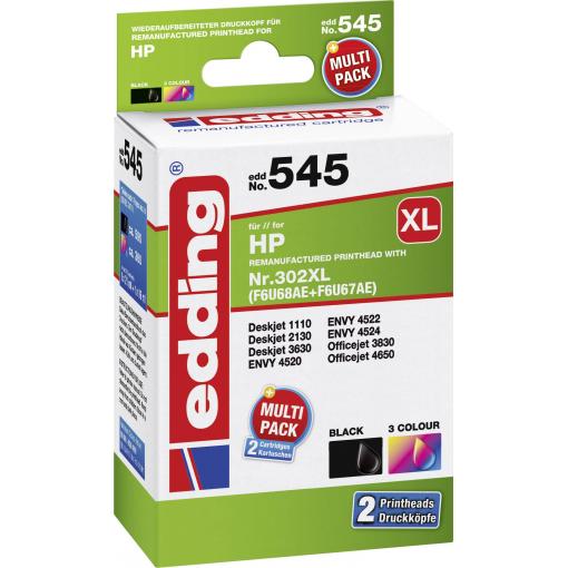 Edding Ink náhradní HP 302XL, F6U68AE, F6U67AE kompatibilní kombinované balení černá, barva 18-545 18-545