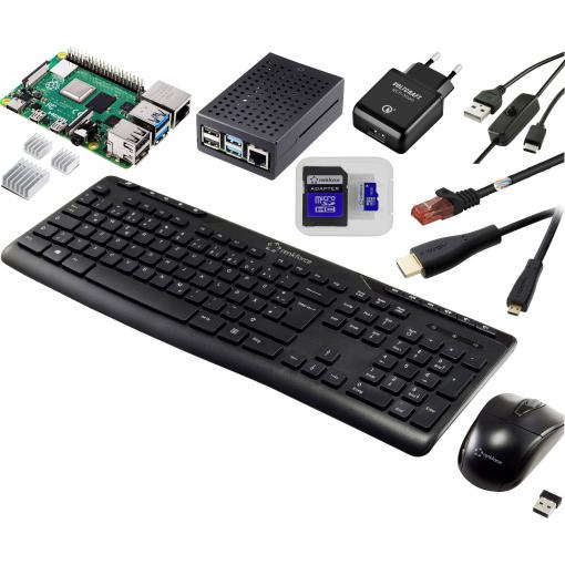 TRU COMPONENTS Pro Set Raspberry Pi® 4 B 4 GB 4 x 1.5 GHz vč. napájecího zdroje, vč. pouzdra, vč. chladicího tělesa, vč. HDMI™ kabelu, vč. klávesnice, vč. myši