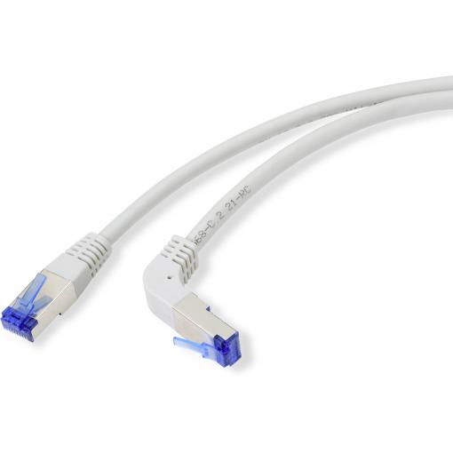 Renkforce RF-4892528 RJ45 síťové kabely, propojovací kabely CAT 6A S/FTP 0.50 m šedá 90° zatočeno dolů 1 ks