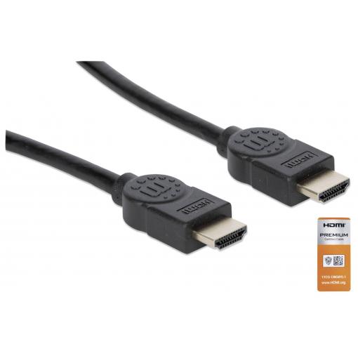 Manhattan HDMI kabel Zástrčka HDMI-A, Zástrčka HDMI-A 1.00 m černá 354837 4K UHD, Audio Return Channel, pozlacené kontakty HDMI kabel