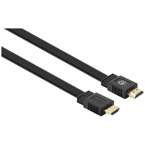 Manhattan HDMI kabel Zástrčka HDMI-A, Zástrčka HDMI-A 10.00 m černá 355643 4K UHD, dvoužilový stíněný, plochý, ploché provedení HDMI kabel
