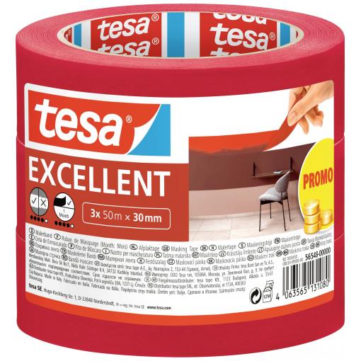 tesa EXCELLENT 56548-00000-00 krepová lepicí páska červená (d x š) 50 m x 30 mm 3 ks
