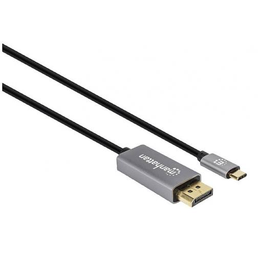 Manhattan DisplayPort / USB-C® kabel Konektor DisplayPort, USB-C ® zástrčka 3.00 m šedá, černá 354851 třížilový stíněný, pozlacené kontakty Kabel DisplayPort
