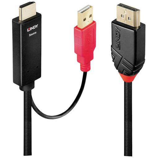 LINDY USB kabel Konektor DisplayPort, Zástrčka HDMI-A, USB-A zástrčka 5.00 m černá, červená 41428 HDMI kabel