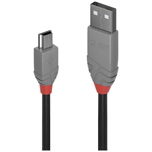 LINDY USB kabel USB 2.0 USB-A zástrčka, USB Mini-B zástrčka 0.50 m černá, šedá 36721