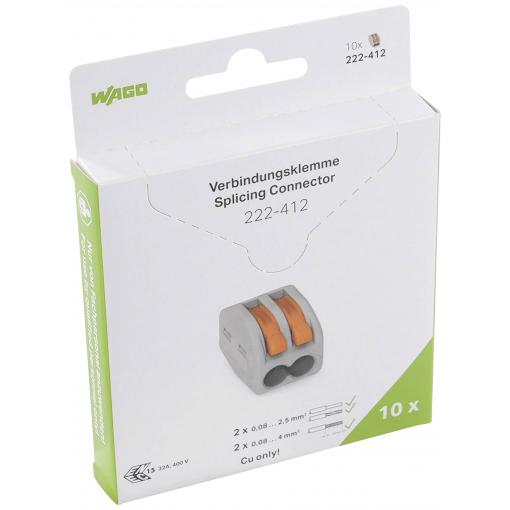 WAGO 222-412, 222, kabelová svorka, 0.08-4 mm², kontakty 2, šedá, oranžová, 10 ks