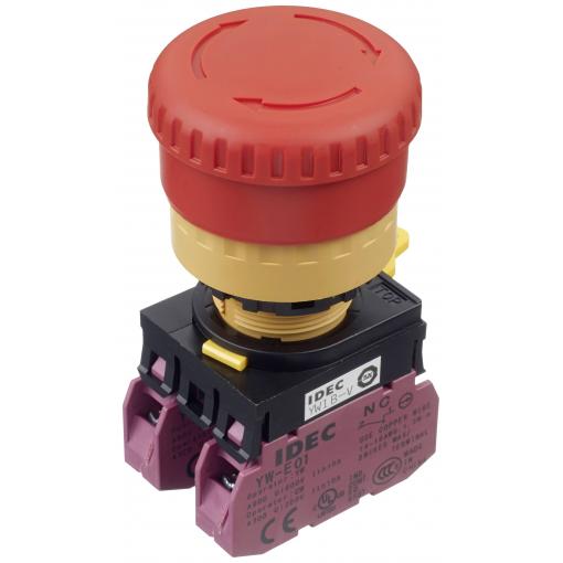 Idec YW1B-V4E02R, YW1B-V4E02R nouzový vypínač, 250 V, 2 rozpínací kontakty, 1 ks