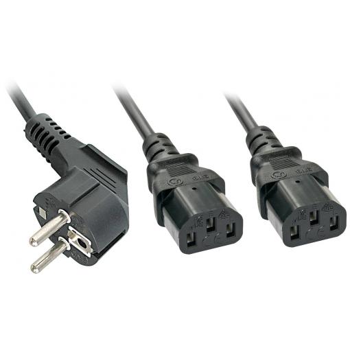 LINDY PC síťový kabel [1x zástrčka s ochranným kontaktem - 2x IEC C13 zásuvka 10 A] 2.00 m černá