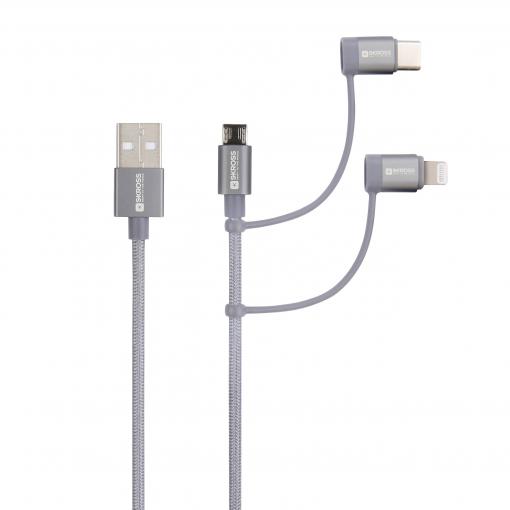 Skross USB kabel USB 2.0 USB-A zástrčka 1.20 m vesmírná šedá kulatý, flexibilní provedení, látkový potah SKCA00143-1120CN