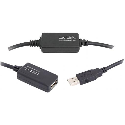 LogiLink USB kabel USB 2.0 USB-A zástrčka, USB-A zásuvka 15.00 m černá UA0145