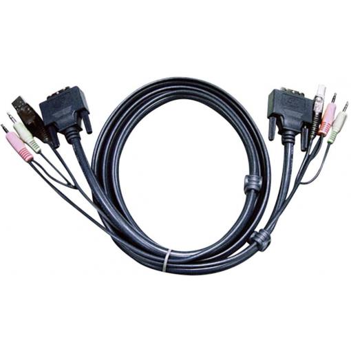 ATEN KVM kabel [2x jack zástrčka 3,5 mm, DVI zástrčka 18+1pólová, USB 2.0 zástrčka A - 2x jack zástrčka 3,5 mm, DVI zástrčka 18+1pólová, USB 2.0 zástrčka B]