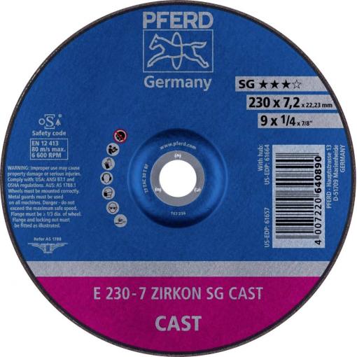 PFERD TOOLS 62223738 E 230-7 ZIRKON SG CAST brusný kotouč lomený Průměr 230 mm Ø otvoru 22.23 mm Šedá / tvárná litina, Litá kůže 10 ks