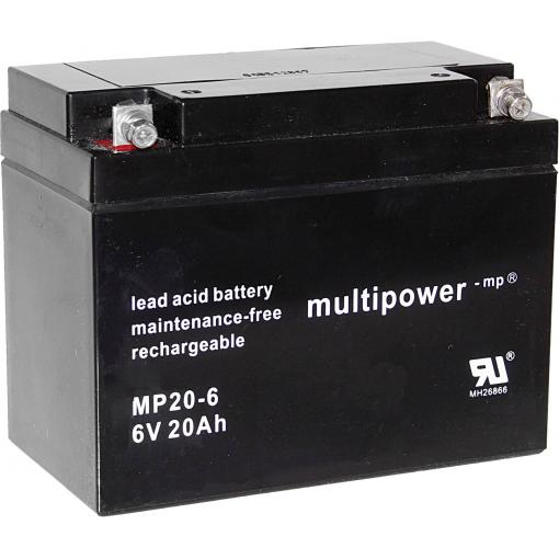 multipower MP20-6 A9621 olověný akumulátor 6 V 20 Ah olověný se skelným rounem (š x v x h) 157 x 125 x 83 mm šroubované M5 bezúdržbové, nepatrné vybíjení