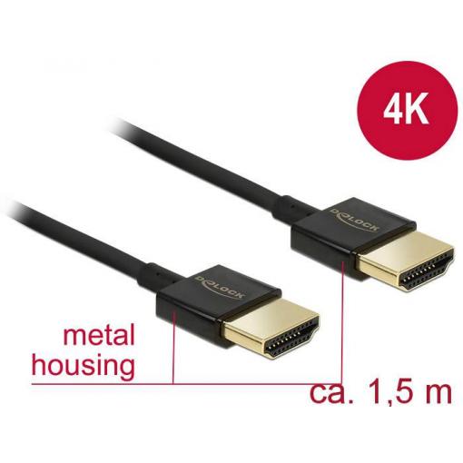 Delock HDMI kabel Zástrčka HDMI-A, Zástrčka HDMI-A 1.50 m černá 84772 4K UHD, pozlacené kontakty HDMI kabel