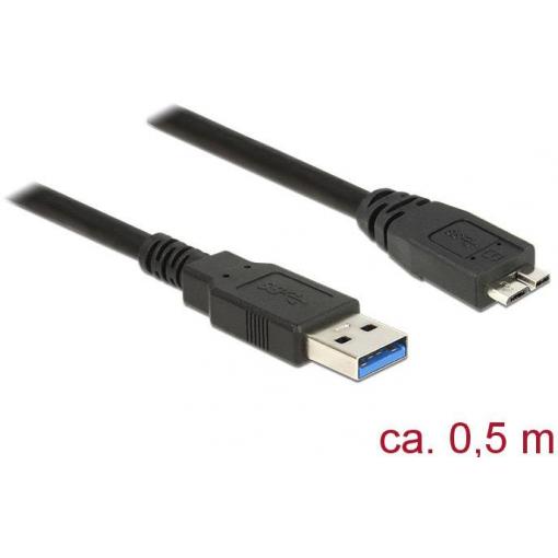 Delock USB kabel USB 3.2 Gen1 USB-A zástrčka, USB Micro-B 3.0 zástrčka 0.50 m černá pozlacené kontakty 85071