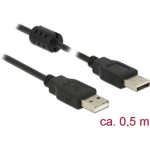 Delock USB kabel USB 2.0 USB-A zástrčka, USB-A zástrčka 0.50 m černá s feritovým jádrem 84888