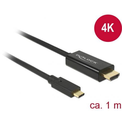 Delock USB-C® / HDMI kabelový adaptér USB-C ® zástrčka, Zástrčka HDMI-A 1.00 m černá 85258 pozlacené kontakty Kabel pro displeje USB-C®