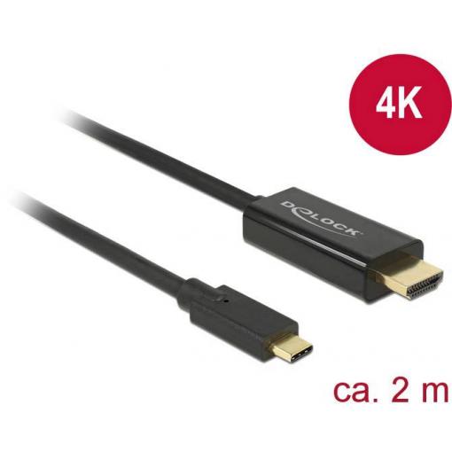 Delock USB-C® / HDMI kabelový adaptér USB-C ® zástrčka, Zástrčka HDMI-A 2.00 m černá 85259 pozlacené kontakty Kabel pro displeje USB-C®